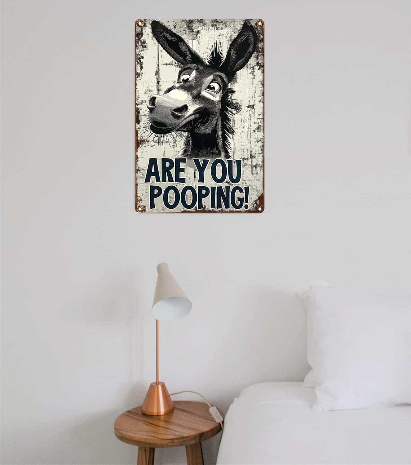 Funny Donkey "Are You Pooping?" Tin Sign - Vintage Bathroom Wall Décor, 8x12 Inches, Humorous Metal Sign for Indoor & Outdoor Use, Farmhouse-Style Wa