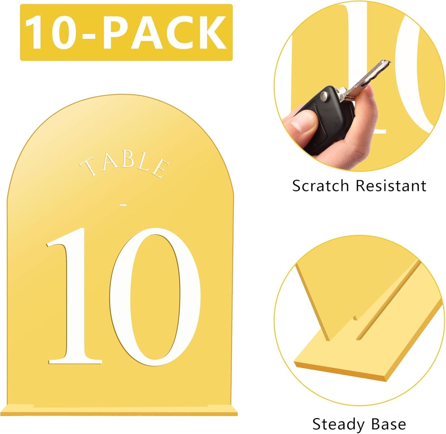 JOYIT Arch Wedding Table Numbers 1-10 with Stands – 5" X 7" Acrylic Mirrored Gold Table Number Holders, Perfect for Wedding Receptions, Parties, Anniversaries, and Events