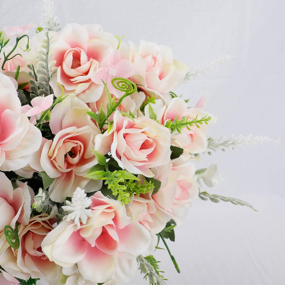 LESING Artificial Flowers with Vase for Table Centerpieces,Fake Silk Gardenia Flower in Vase Decoration for Home Office Party (Pink)