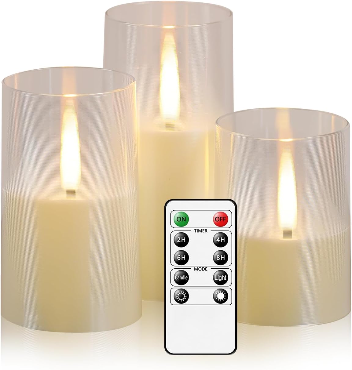 Flameless LED Candles, Upgraded Realistic Flickering Pillar Battery Operated Candles with Remote Timer, Acrylic Electric Set of 3 for Romantic Ambiance and Home Decoration（Ivory）