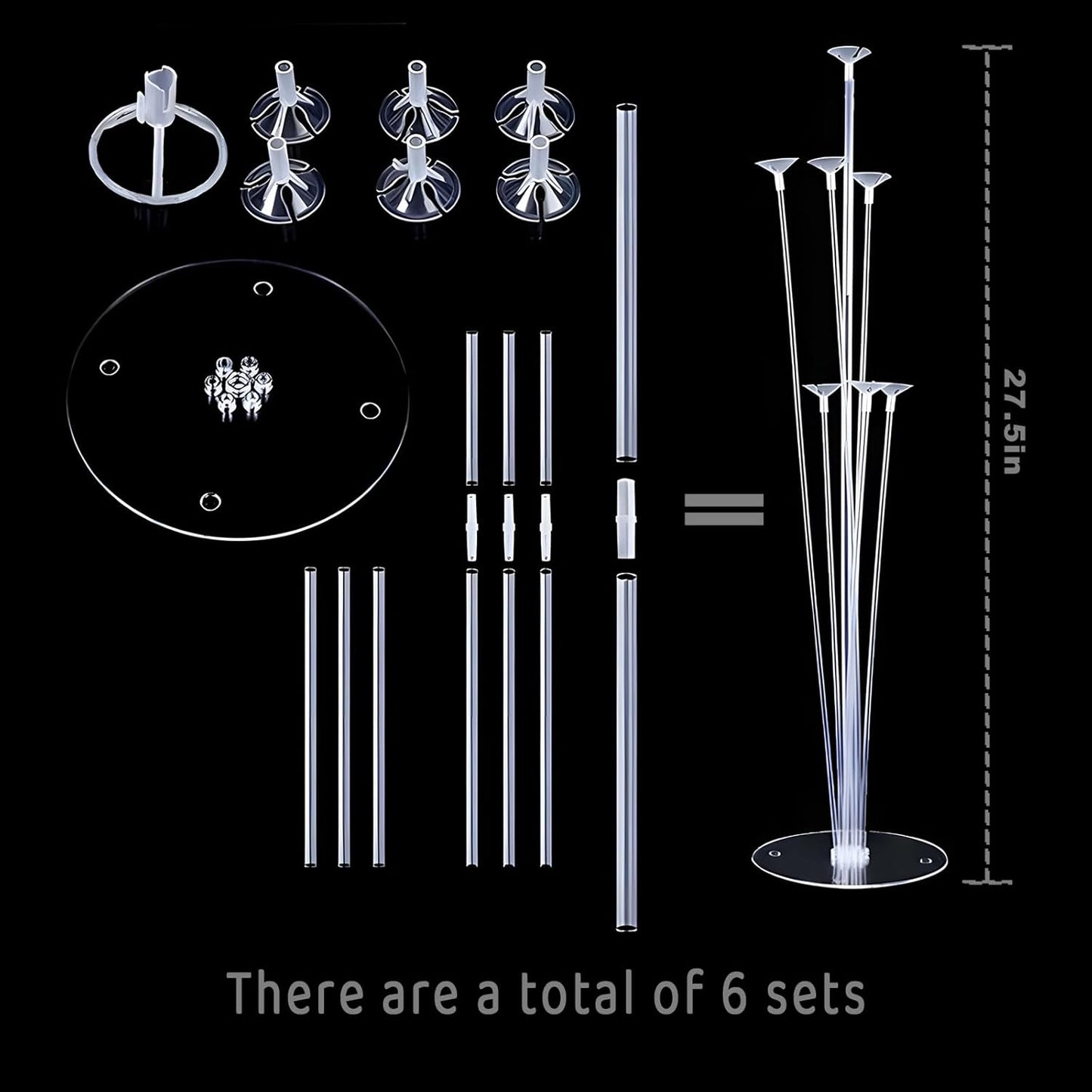 6pcs Balloon Stands Kit Table Centerpiece Table Decorations for Anniversary Birthday Wedding Graduation Retirement Party Decorations (Black Gold)