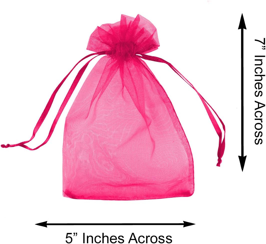 Super Z Outlet 100 Pack 5x7 Inch Mini Sheer Drawstring Organza Transparent Bags Jewelry Sack Pouches for Wedding, Party Decorations, Arts & Crafts Gifts (Fuchsia)