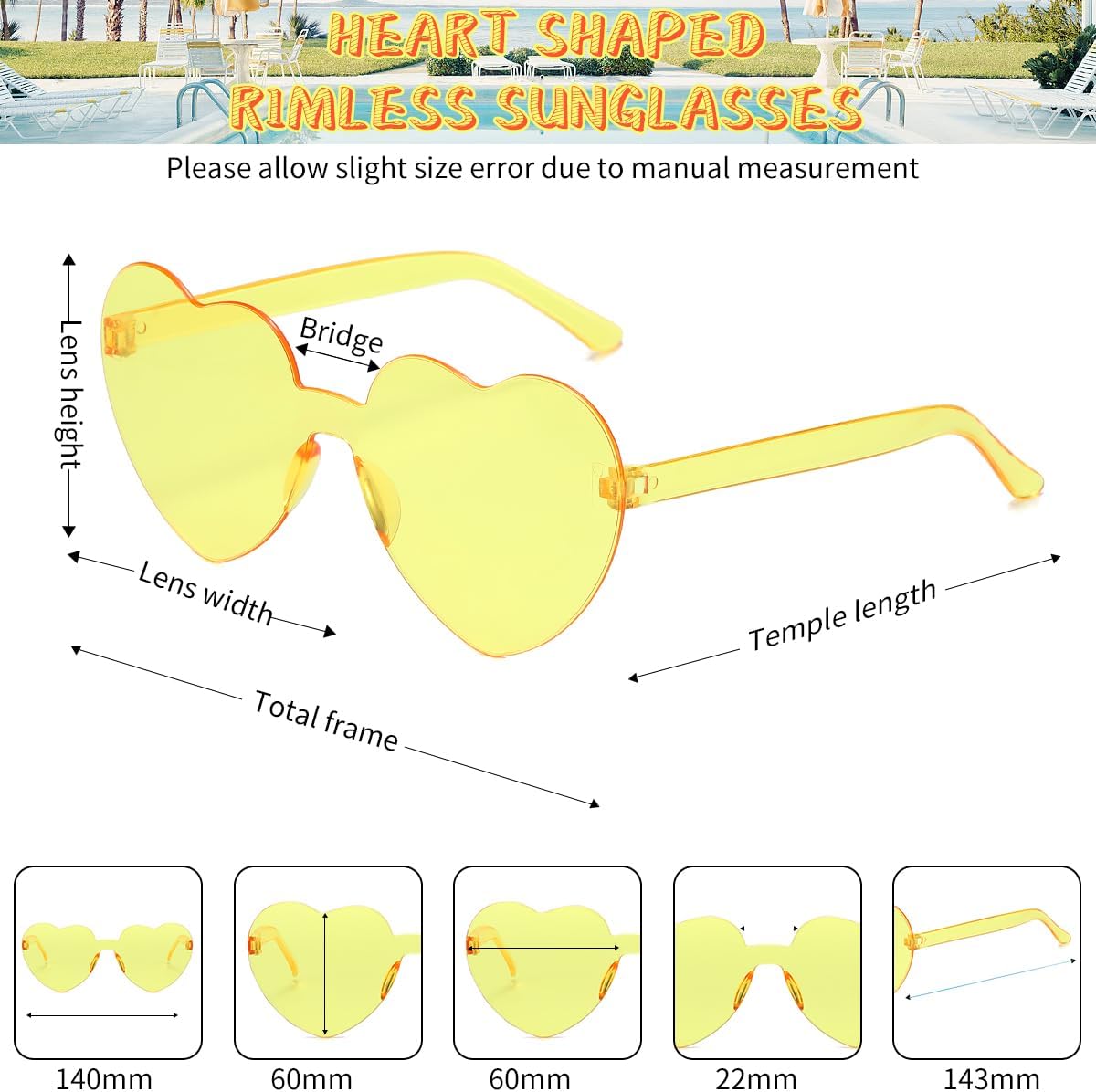 12/20/24 Pairs Heart Sunglasses for Women Men, Trendy Heart Shaped Rimless Transparent Sunglasses, Bachelorette Party