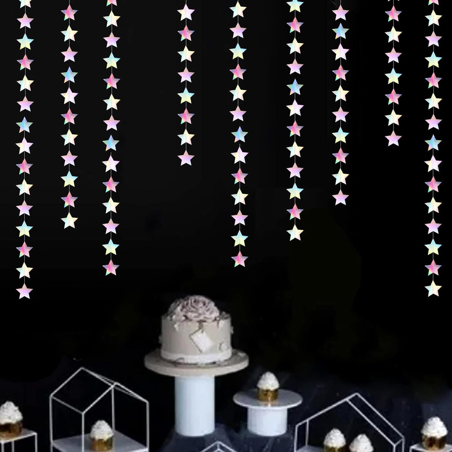 Iridescent Disco-Holographic Party-Decorations Christmas Garland - 62ft Twinkle Little Star Streamers Hanging Banner,Wedding Birthday Bachelorette Baby Bridal Shower Decor Hugtmr