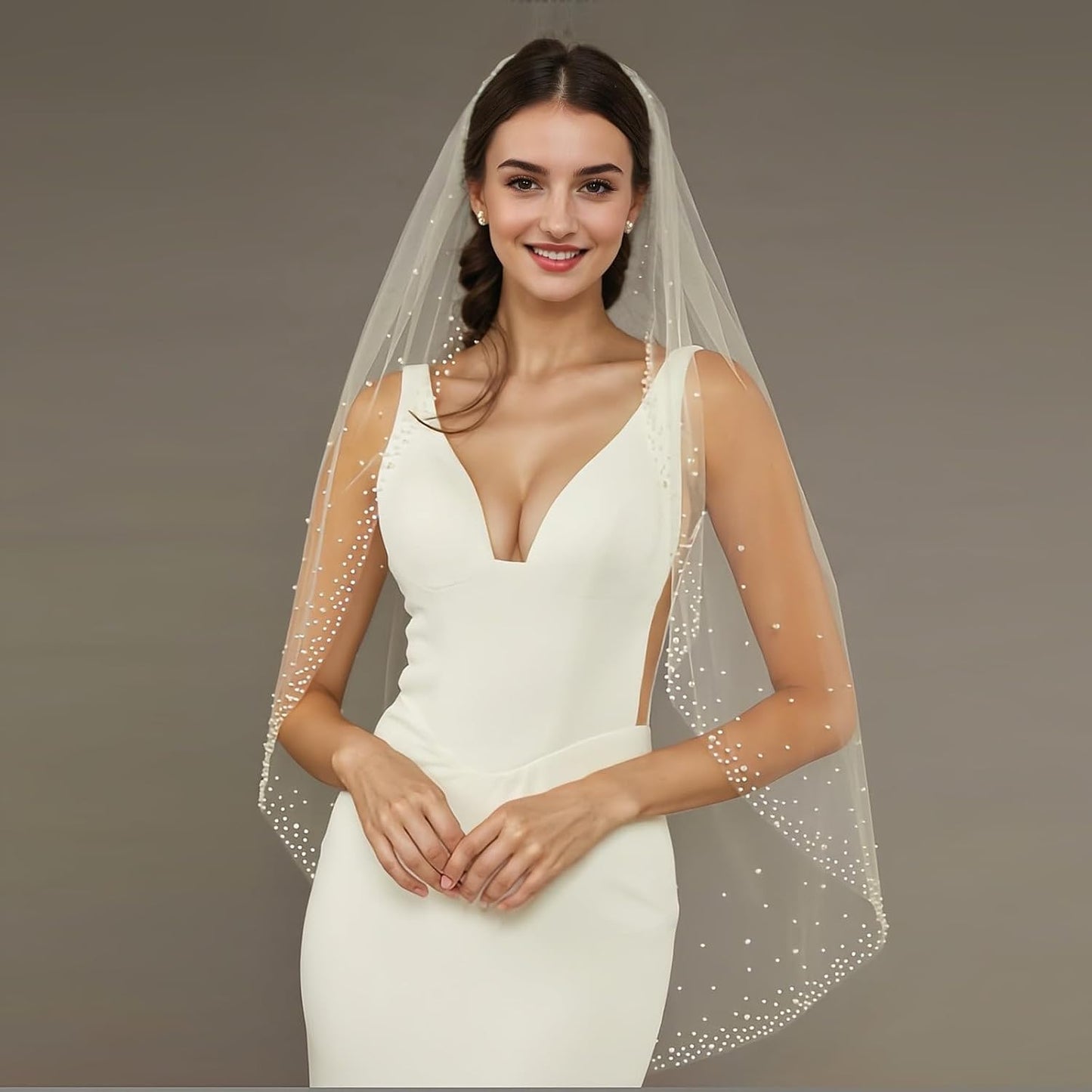 1 Tier Pearl Wedding Bridal Veil With Metal Comb Headband Decorations, Bride To Be Gift, Wedding