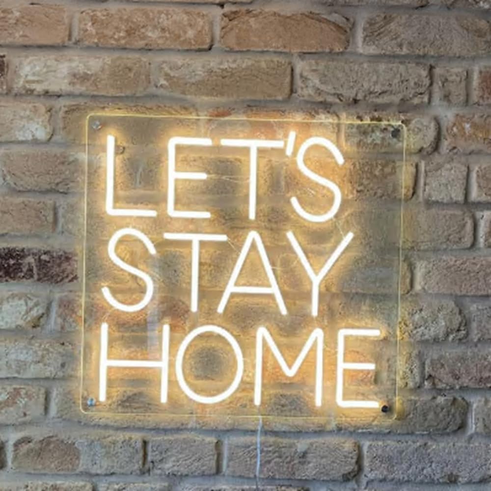 Let's Stay Home Neon Sign, Custom Home LED Neon Light Bedroom Living Room Kitchen Wall Decor Art Wedding Decoration Personalized Gift Size:20x 18inches