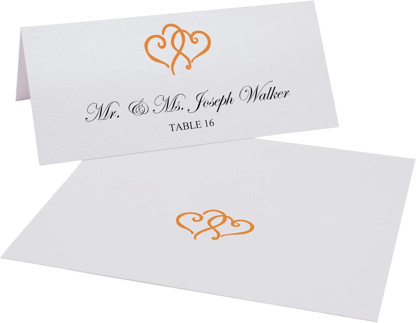 Linked Hearts Printable Place Cards, Orange (Choose Color), Set of 150 (25 Sheets), Laser & Inkjet Printers - Wedding, Party, Dinner, and Special Events - Made in the USA