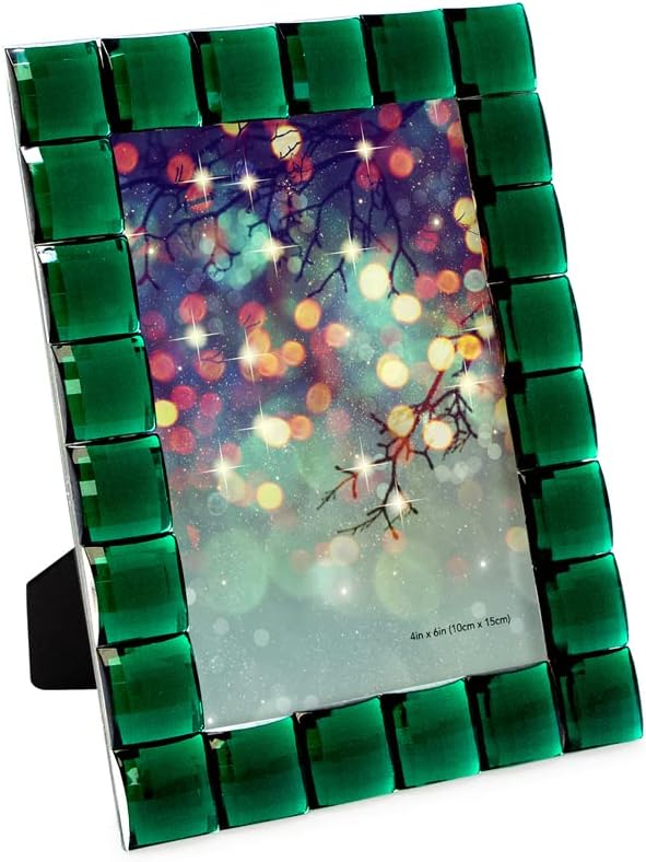 Isaac Jacobs Decorative Sparkling Jewel Picture Frame, Photo Display & Home Décor (4x6, Emerald Green)