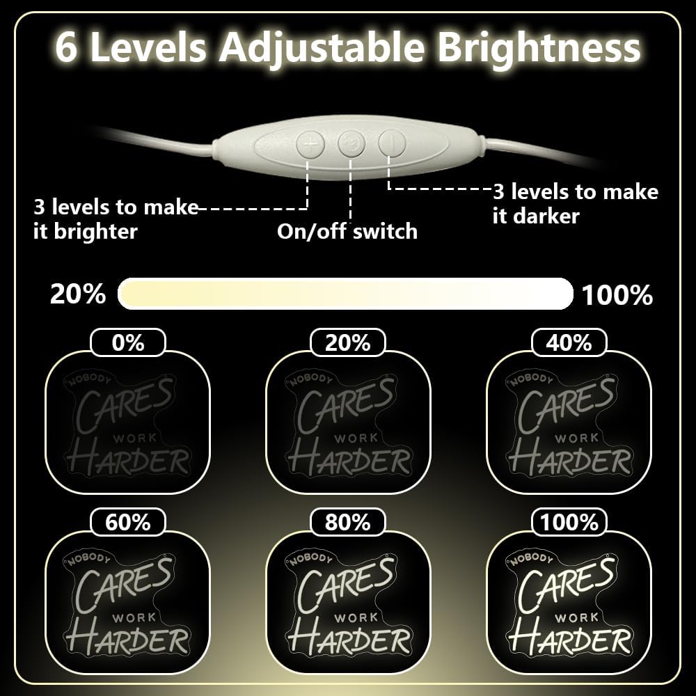 Nobody Cares Work Harder Neon Sign,Motivational Dimmable LED Light Signs for Wall Art Decor,Backdrop for Office Study Room Gym Bedroom Man Cave,Gift for Teen USB Powered（13.8"*11.9"）