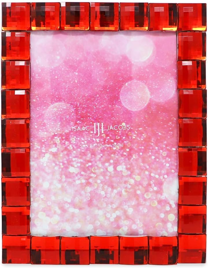 Isaac Jacobs Decorative Sparkling Red Jewel Picture Frame, Photo Display & Home Décor (5x7, Red)