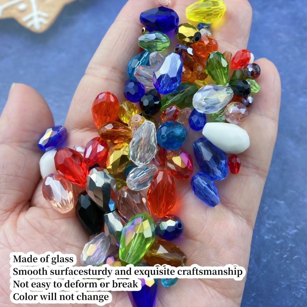 200pcs 4x6mm Teardrop Crystal Glass Beads Vertical Hole Faceted Glass Teardrop Spacer Beads for Bracelets Necklace Earring DIY Jewelry Making Craft(Orange)