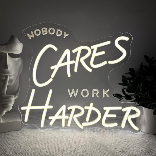Nobody Cares Work Harder Neon Sign,Motivational Dimmable LED Light Signs for Wall Art Decor,Backdrop for Office Study Room Gym Bedroom Man Cave,Gift for Teen USB Powered（13.8"*11.9"）