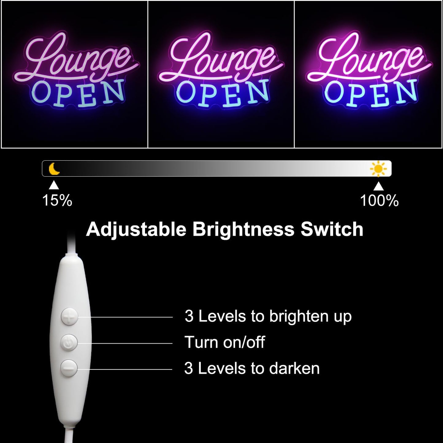 Lounge Open Neon Sign VIP Lounge Neon Light Pink Blue Letter LED Sign Dimmable Business Signs Light Up Signs for Bar Night Club Hotel Beauty Salon Decor