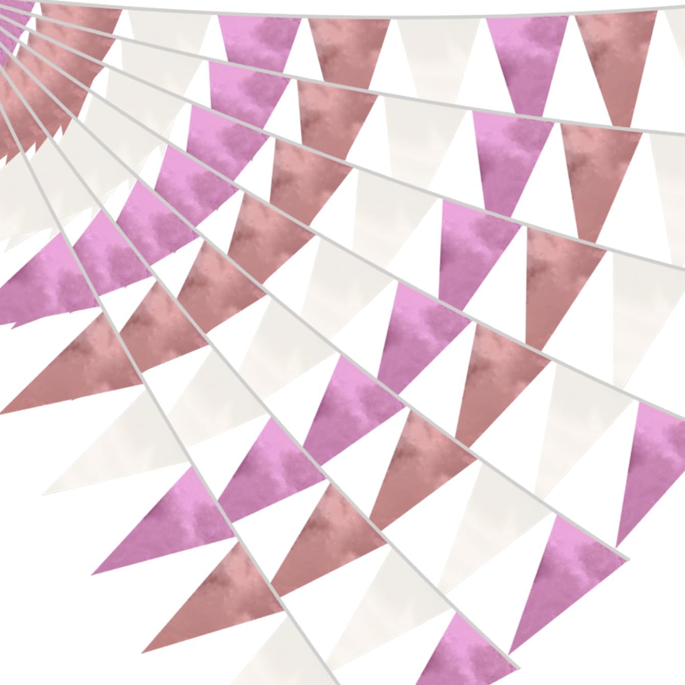40M/130FT Rose-Gold Pink Triangle Pennant Banner Flag Metallic Fabric Bunting Garland for Christmas Graduation Wedding Engagement Anniversary Bachelorette Birthday Bridal Shower Hen Party Supplies