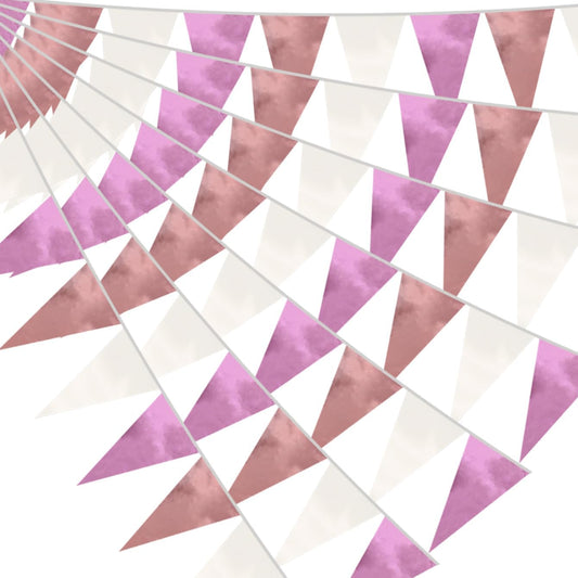 40M/130FT Rose-Gold Pink Triangle Pennant Banner Flag Metallic Fabric Bunting Garland for Christmas Graduation Wedding Engagement Anniversary Bachelorette Birthday Bridal Shower Hen Party Supplies