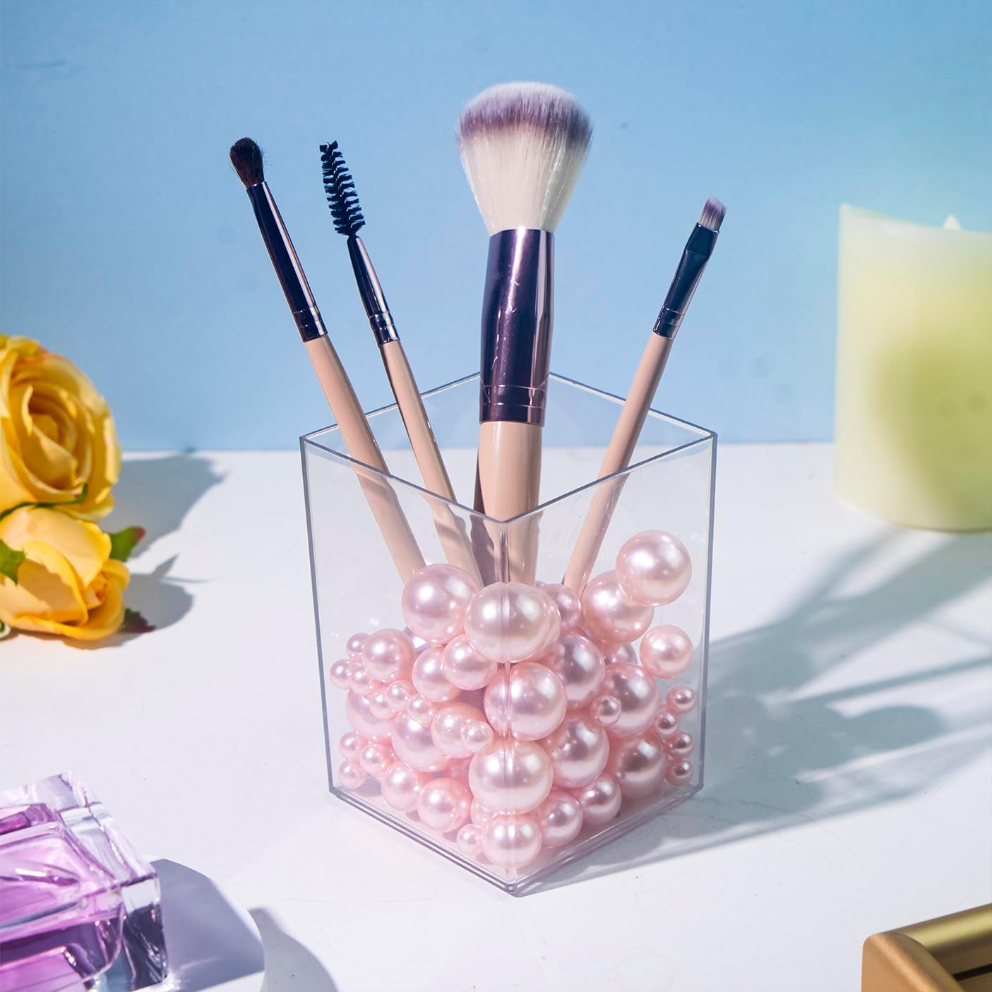 180PCS Pink Beads for Centerpieces Vases, No Hole Polished Pearl Makeup Beads Mixed 8/14/20mm Sizes, Pearl Vase Fillers Table Scatters for Party Wedding Decor