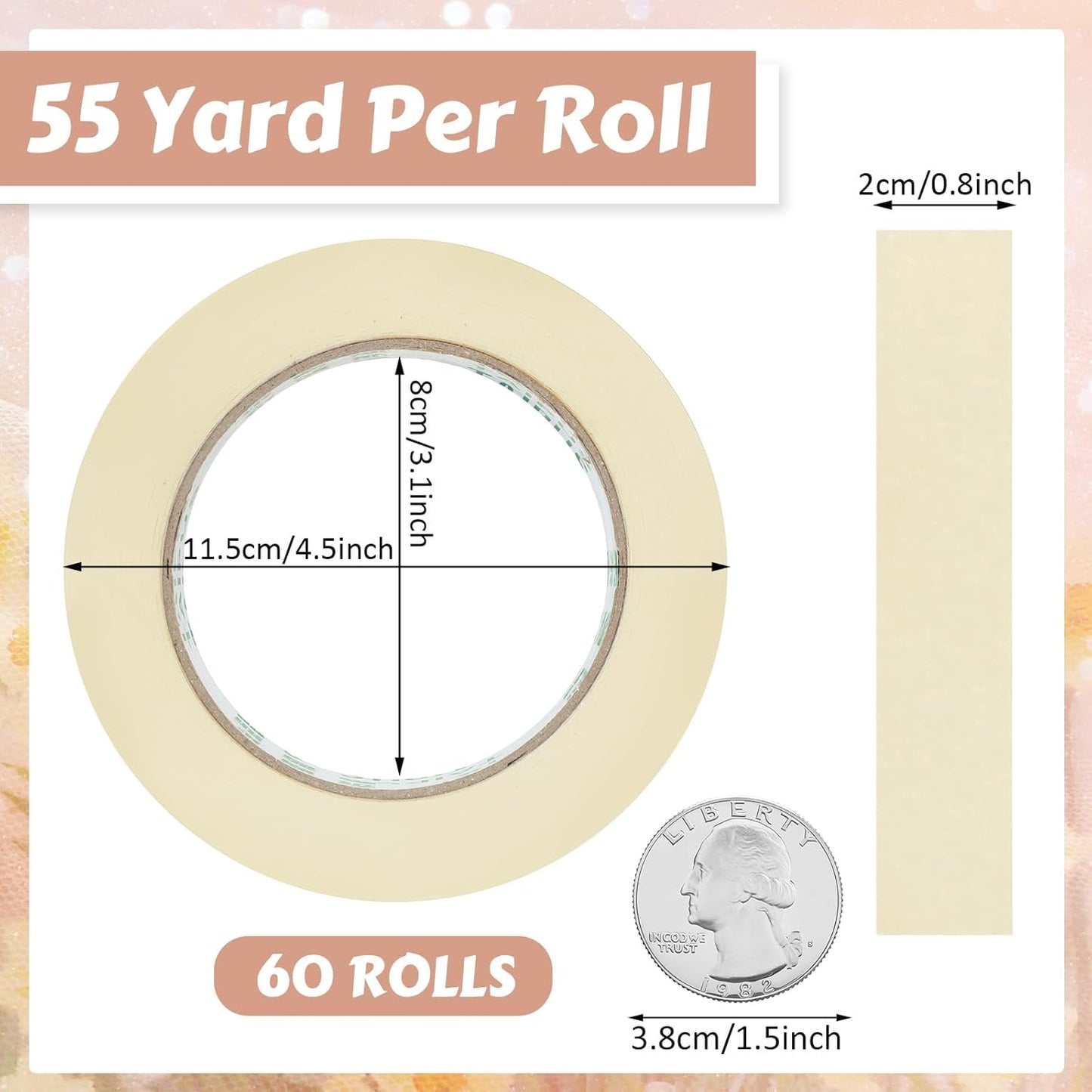 Masking Tape Bulk General Purpose Masking Painting Tape 55 Yards for Painting Home Office School Stationery Arts Crafts Basic Use, Easy Removal(60 Rolls,0.8 Inch)