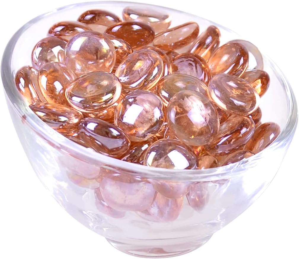 KINGOU Flat Glass Gems/Marbles/Stones/Beads for Vase Filler, Table Scatter, Games - 1 Lbs (17-19mm, Approx. 3/4") (Pink, Standard)