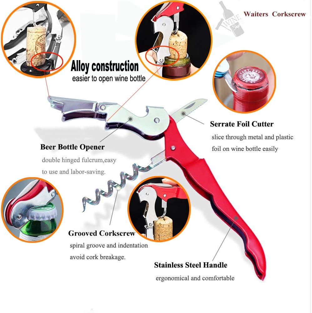 Professional Waiter Corkscrew Wine Openers Set, Heavy Duty Stainless Steel Hinges Wine Key for Restaurant Waiters, Sommelier, Bartenders