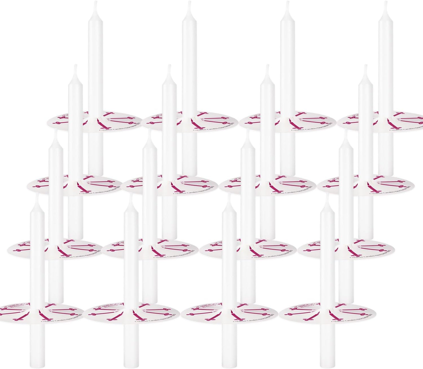 50 Church Candles with Drip Protectors for Devotional Candlelight Vigil Service, Box of 50 Candles, Unscented White 5" H X 1/2" D, No Smoke