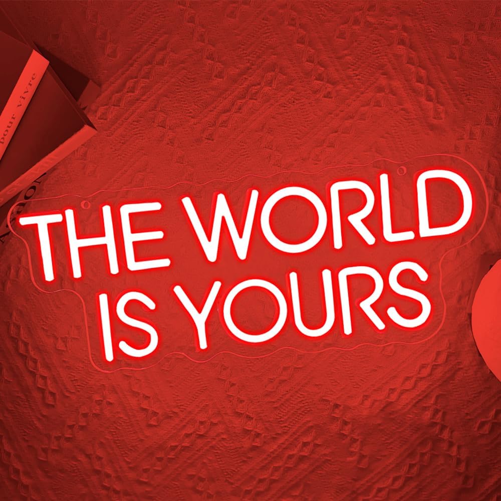 The World is Yours Neon Sign,Red Dimmable LED Light Signs for Wall Art Decor,Backdrop for Cinema Bedroom Club Party Man Cave,Gift for Boys Teen Men USB Powered（14.2"*5.5"）