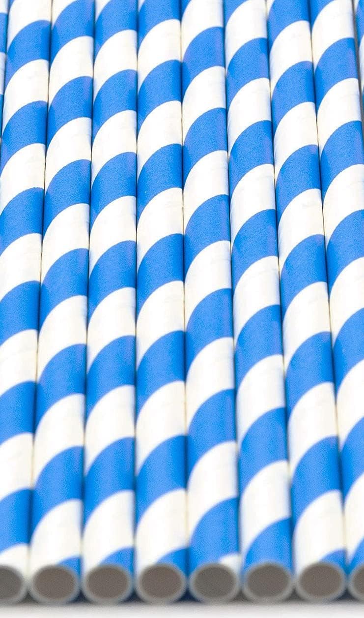 Pack of 900 Sky Blue Swirls Biodegradable 4-Ply Paper Drinking Straws (Compostable, Non-toxic, BPA-free)