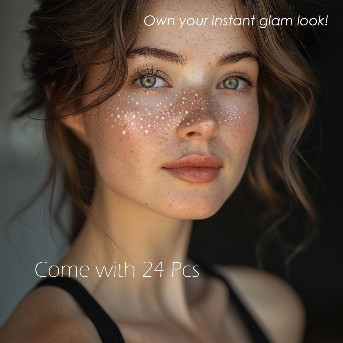 Glitter Freckles, 24PCS Glitter Freckles Face Tattoo, Sparkle Freckles for Women, Waterproof Gold Temporary Face Tattoos Glitter Glow Up Patches Makeup Patches (Silver)