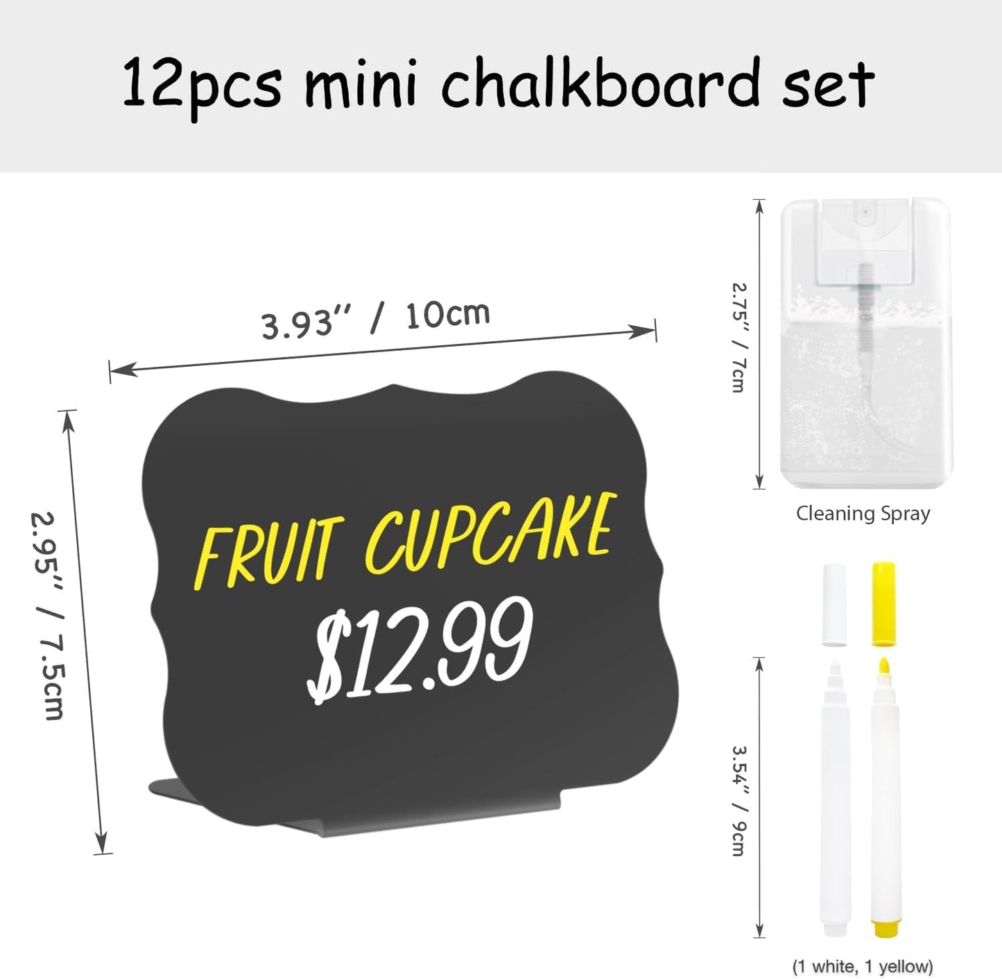 PigPotParty 12 Pcs Food Labels for Party Buffet w/Cleaning Spray, 4"x3" Mini Chalkboard Signs Include 2 Liquid Chalk Markers for Food Display - Food Tags- Table Palce Card (Waved Shape)