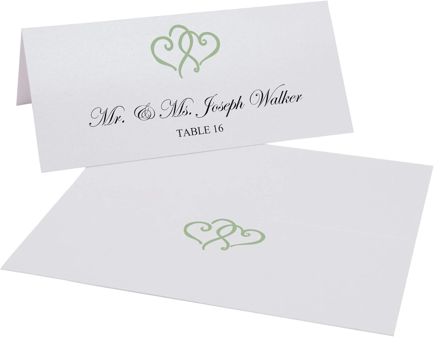 Linked Hearts Place Cards, Sage (Choose Color), Set of 150, Pre-cut and Scored - Wedding, Party, Dinner, and Special Events - Made in the USA