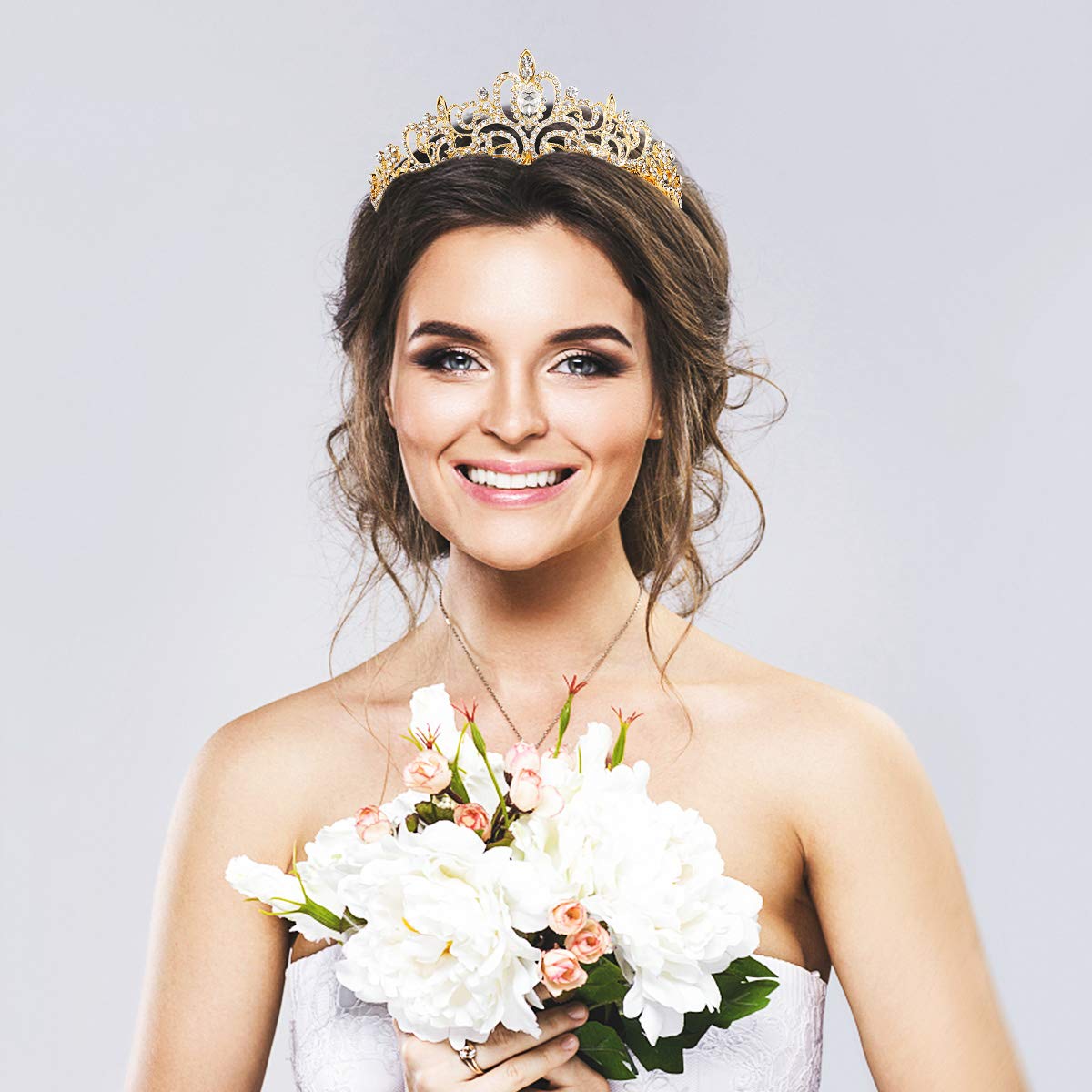 Makone Crowns for Women Princess Tiaras for Girls Queen Crown and Comb Tiara for Wedding Birthday Pageant Bridal Prom Christmas Gift (Style4-Gold)