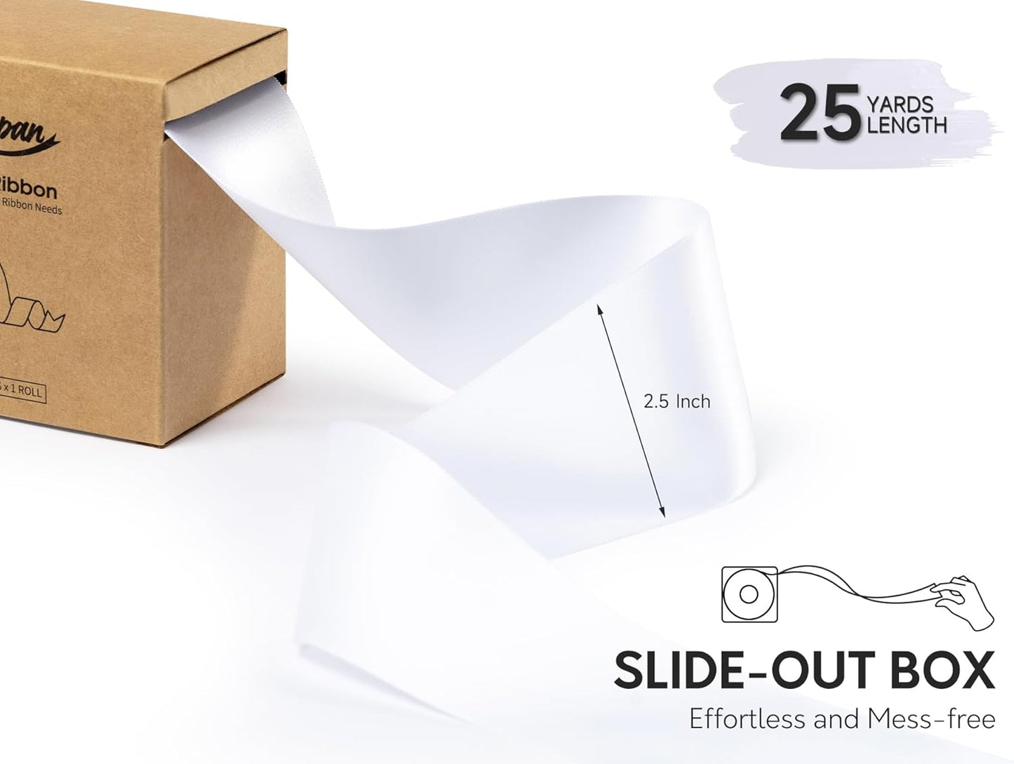 White Satin Ribbon 2.5 Inch Double-Faced Ribbons 25 Yards for Flower Bouquet Wrapping Paper Bows Gift Wedding Invitations Crafts