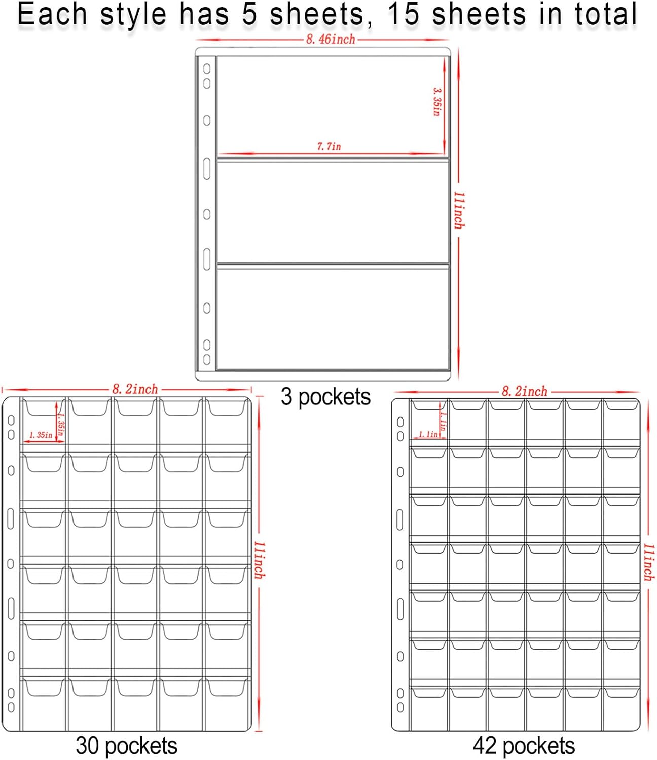 Fireproof Coin Currency Collection Album Book for Collectors, 360 Pockets and 15 Sleeves Paper Money Collecting Album for Coin Currency Collection Supplies, Stamp, Bill