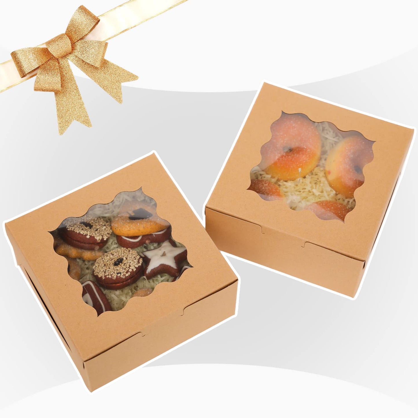 Bakepacker 100pcs Kraft Bakery Boxes with Window 6x6x3 inches Thick & Sturdy Macaroon Pastry Boxes Cookie Boxes for Bakerys