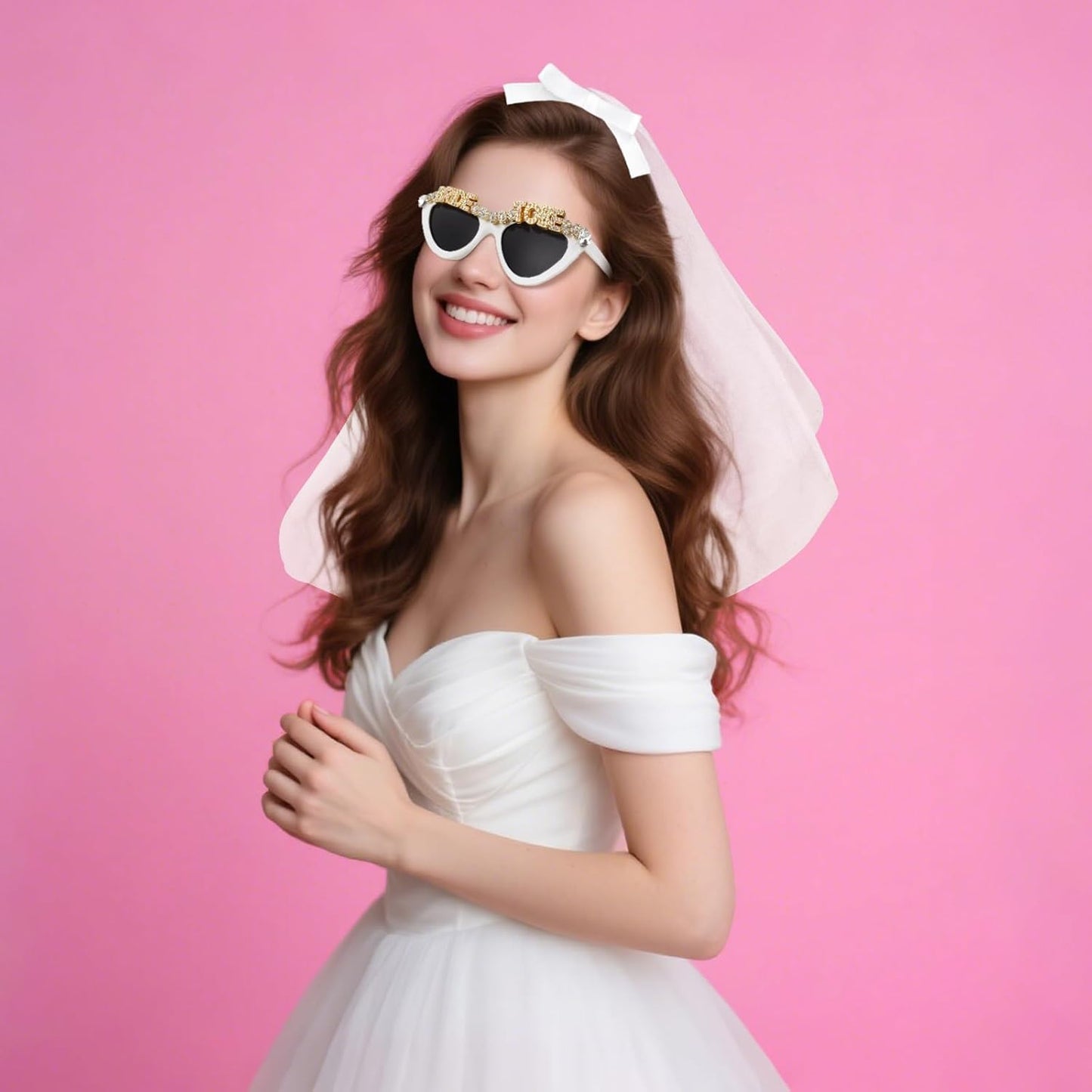 Bride Veil Bachelorette Party Accessories & Bride Sunglasses, Bridal Veils for Women Wedding, Short Wedding Veil - for Bride To Be Decorations, Bridal Shower Gift, Engagement Party Supplies, Wedding