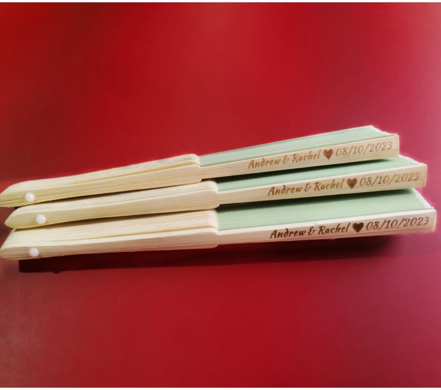 Personalized Wedding Fans Handheld Folding Fans (15Pcs) - Custom Engraved Green Silk Fans for Bridal Shower Favor/Baby Shower Favor, Birthdays Party Gifts/Gifts for Party Guests