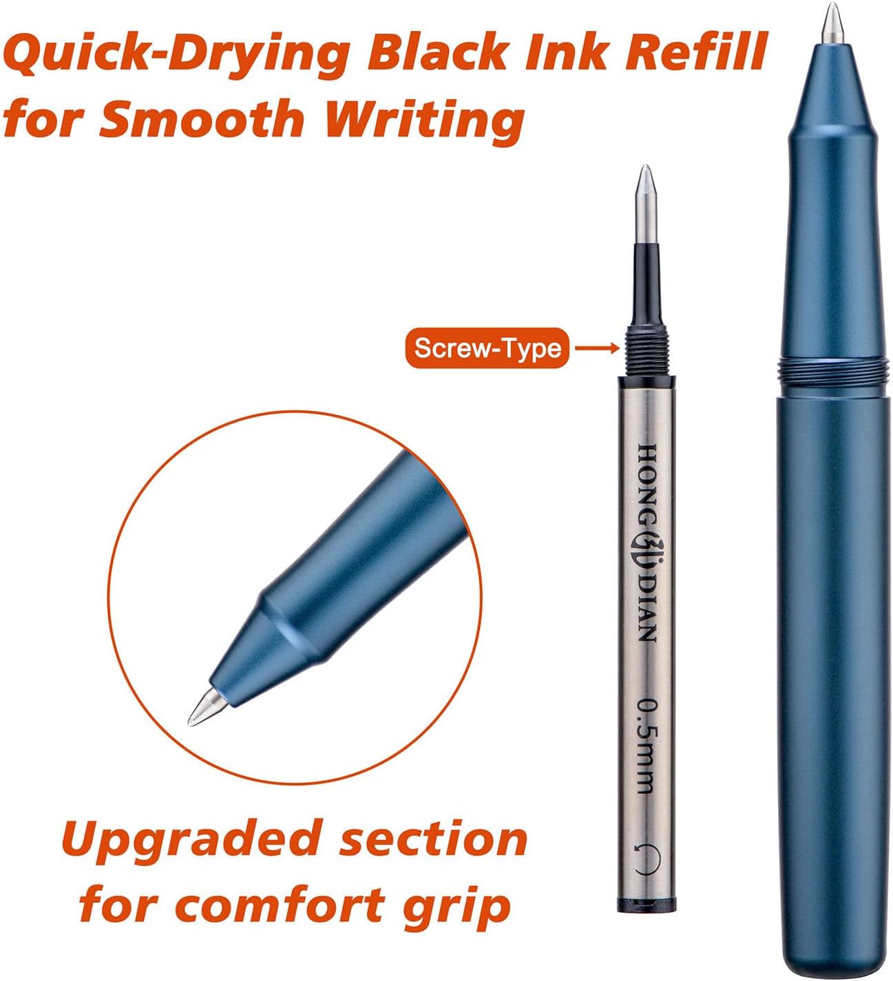 Hongdian M2 Black Forest Mini Rollerball Pen, Fine Point 0.5mm, Sleek Aluminium Pocket Pen with Black Ink Refill, Ideal for Travel & Signature (Midnight Blue)