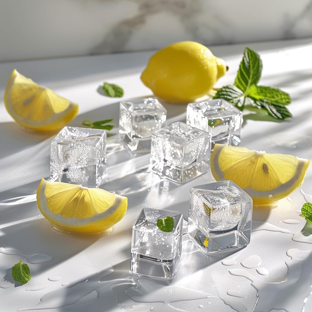 HappyFiller 22 PCS Large Crystal Square Fake Ice Cubes Acrylic Ice Rocks for Table Scatters,Vase Fillers,Party Decor,Graduations,Weddings,Anniversaries,Food Display,Floral,1 Inch