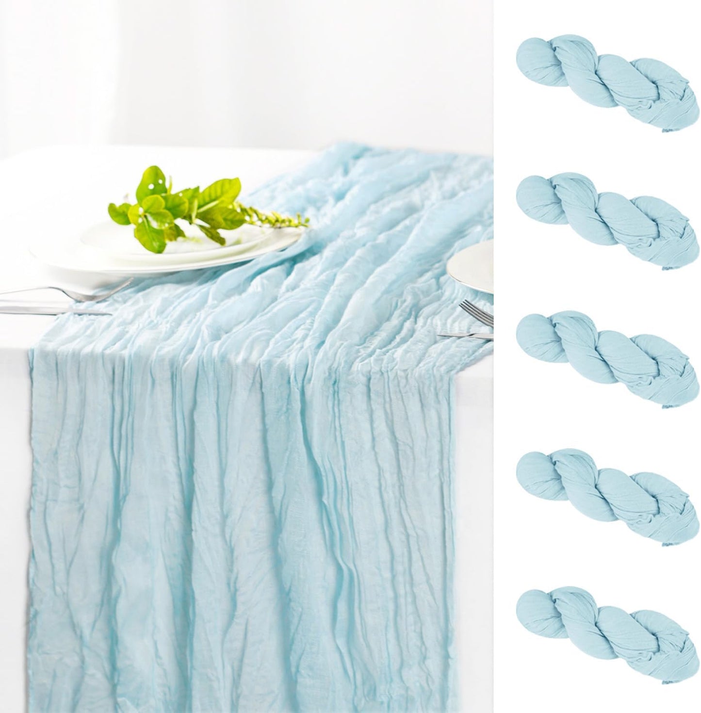 Hahuho Dusty Blue Cheesecloth Table Runner 10ft, Gauze Boho Rustic Table Runners for Wedding Birthday Party Baby Shower Decorations（6 Pack , 35x120 Inches）