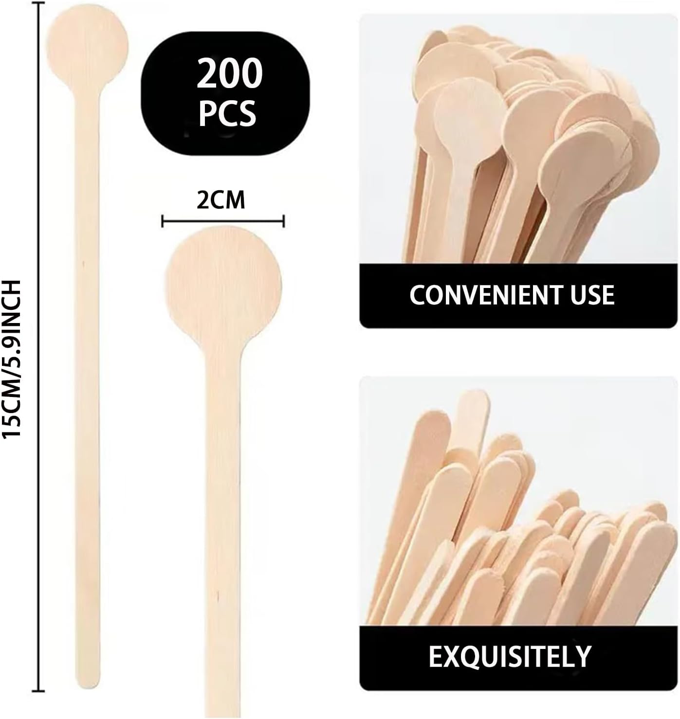 200Pcs Coffee Stirrers- 5.9 Inch Natural Wooden Coffee Stirrers With Round Ends, Disposable Biodegradable Cafe Grade Coffee Stir Sticks Wood Beverage Mixer for Coffee Cocktails Milk Tea