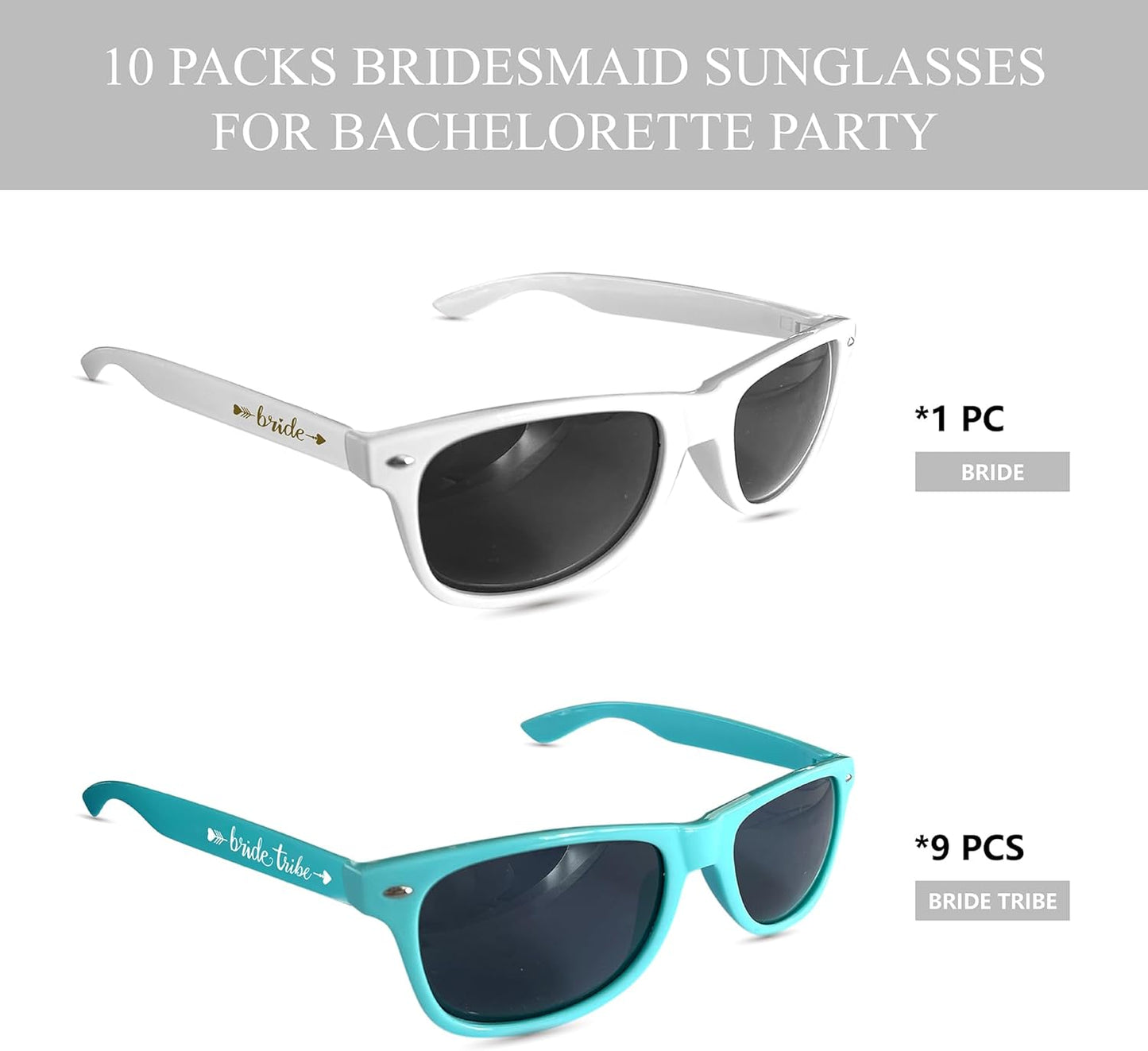 LADY&HOME 10 Pack Bachelorette Party Sunglasses, Bridesmaid and Bride Tribe Sunglasses for Bridal Party, Bridal Shower, Wedding(Blue)