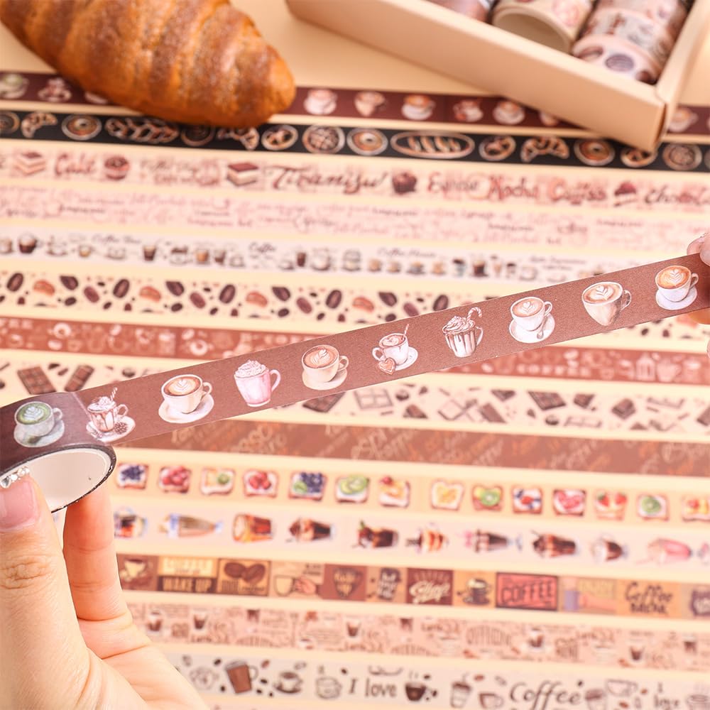 20 Rolls Coffee Theme Washi Tape Set, Writable Decorative Tapes for Scrapbooking, Bible Journaling, Bullet Journaling, 0.6"x79" per Roll