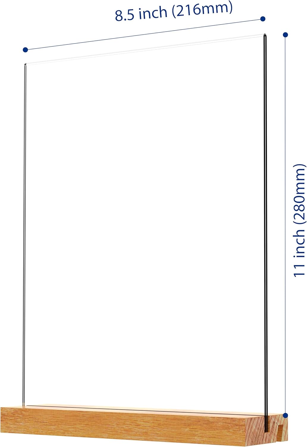 Acrylic Sign Holder with Wood Base 8.5x11 Inch Vertical and Slant Displays (2 Pack 8.5*11")