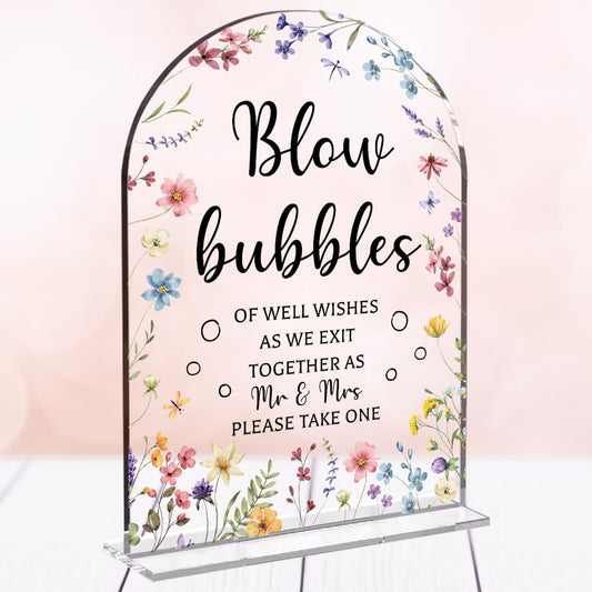 Wedding Sign Decor, Arch Acrylic 5x7 Inch, Blou Bubbles Sign Wedding Sign for Reception & Event, Bridal Shower Decorations, Wedding Table Sign Accessories for Anniversary And Party (Flower)
