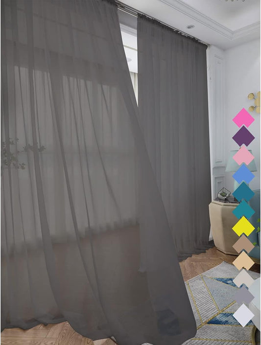 Window Dark Grey Sheer Curtains 60 Inches Width 145 Inches Long 2 Panels Sheer Curtain Clear Curtains Basic Rod Pocket Panel for Home Living Room Bedroom Kids Room Yard Patio Parlor Sliding