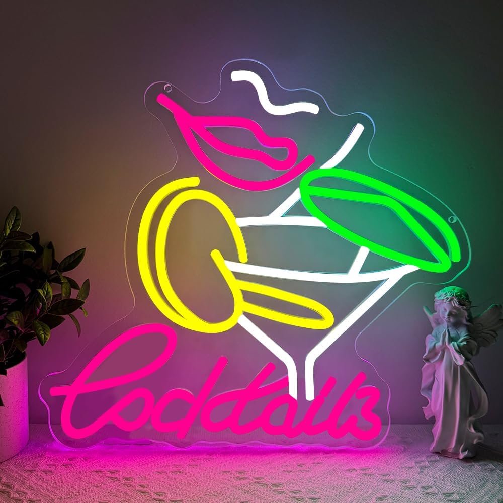 Cocktails Neon Sign, Cocktail Bar LED Neon Light for Wall Decor Dimmable Led Light Up Sign for Home Beer Bar Pub Night Club Party Man Cave Decoration Gift USB Powered(14.2"*7.5")