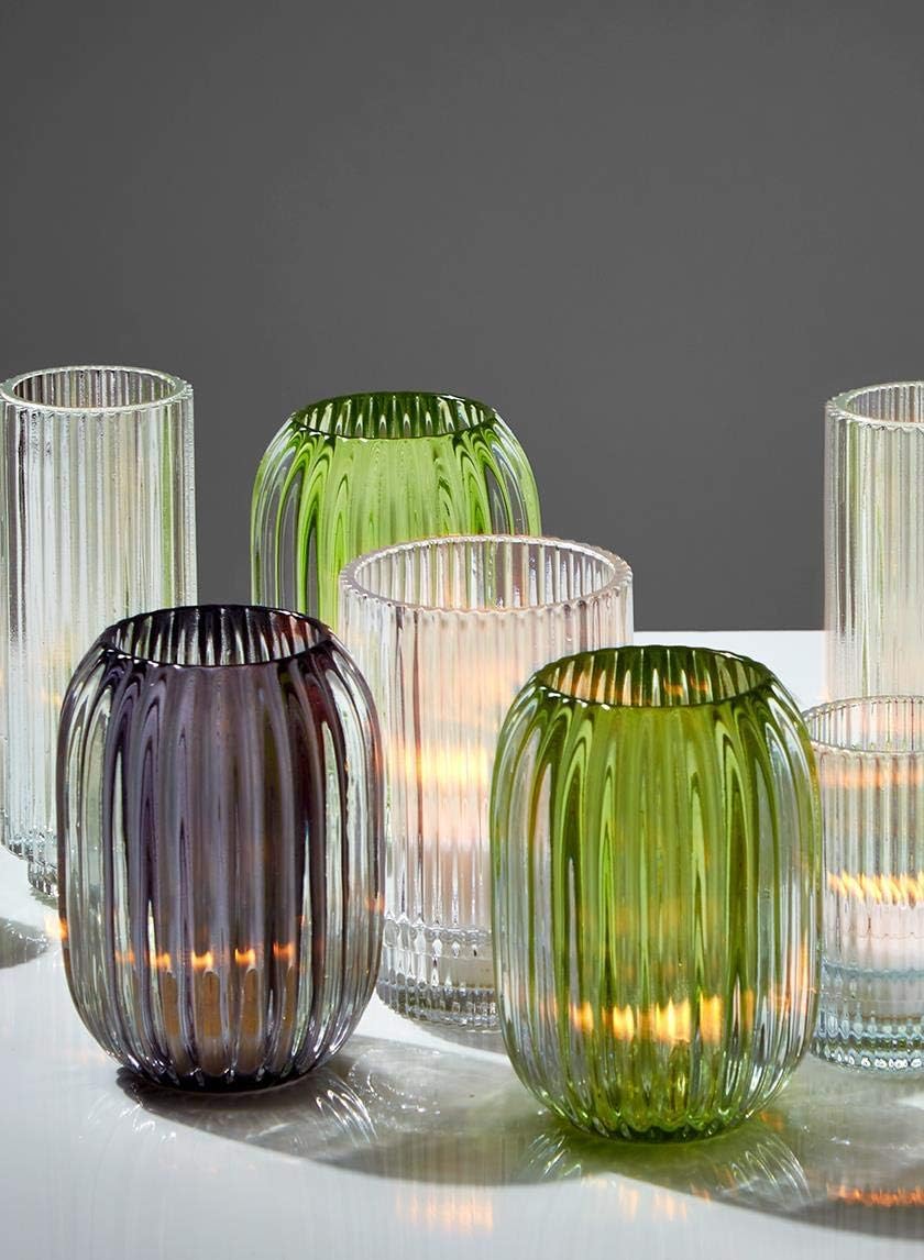 Serene Spaces Living Green Optical Glass Votive Holder, Perfect for Weddings and Home Décor, Measures 5" Tall and 3.5" Diameter, Set of 12