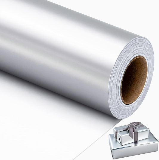 Garbendy Silver Wrapping Paper - Solid Color Metallic Sparkle Paper Perfect for Birthday, Wedding, Baby Shower, Party - 17 Inch X 33 Feet
