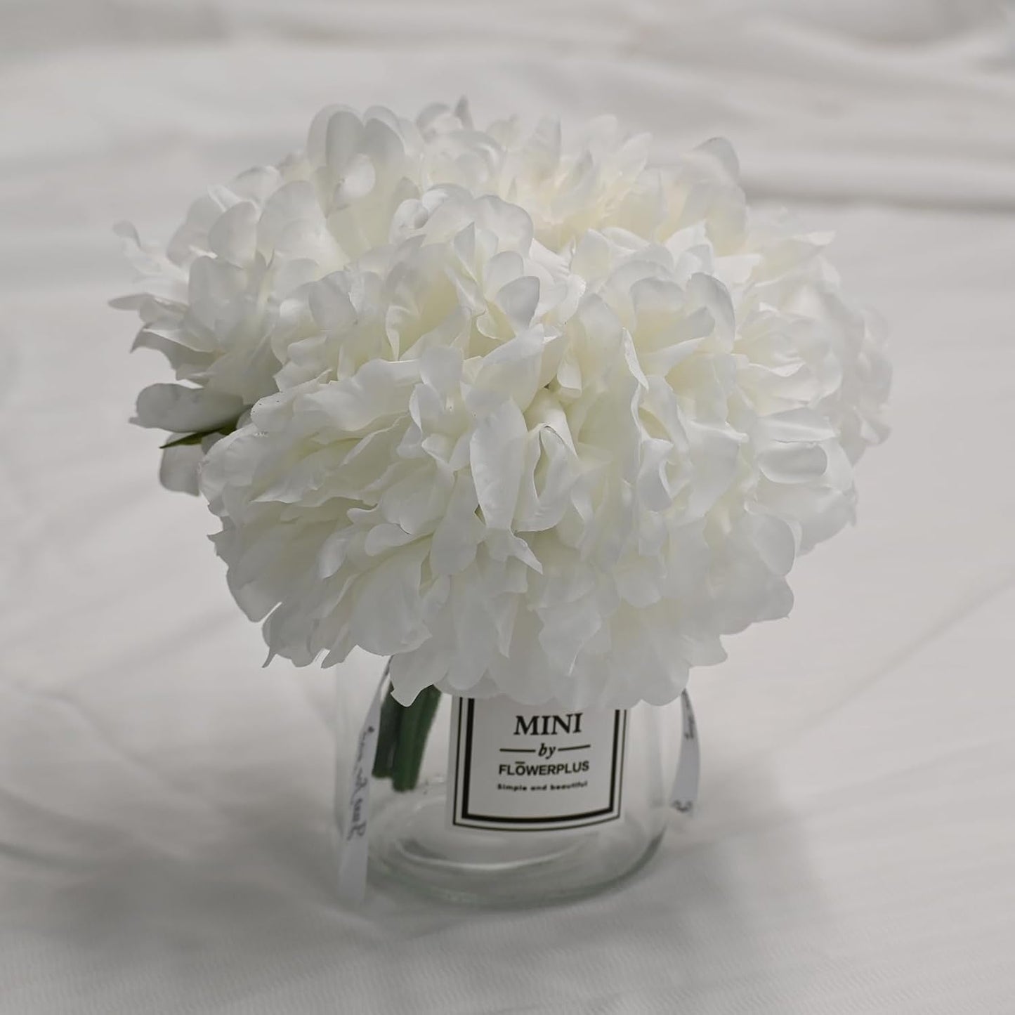 LADADA Artificial White Peony and Glass vase Decoration, Glass Bottle Set,Suitable for Living Room, Dining Table, Wedding, and Other Home Decoration