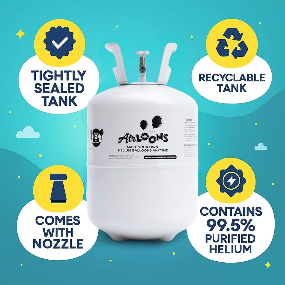 Airloons Helium Balloon Kit with 3 Pack 14.9 Cu Ft Tank - Includes 150 Multicolor 9 in Latex Balloons, Ribbon & Easy to Fill Nozzle - Easy Setup for Birthdays, Weddings, Baby Showers, DIY Party Décor