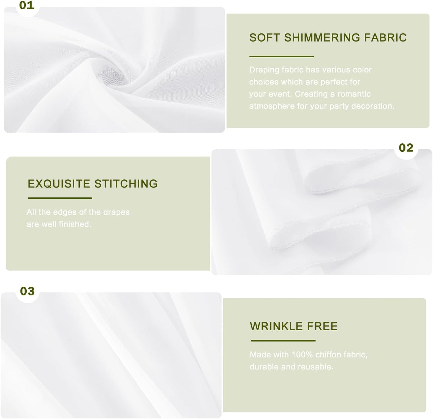 Wedding Arch Draping Fabric 29" x 18 FT White Sheer Chiffon Outdoor Curtain Drapes for Wedding Birthday Party Ceremony Decor(2 Panels, White)